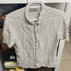 All Saints Cream Casual Button Down Short Sleeved Shirt with Spade Pattern